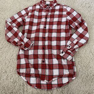 Pacsun Flannel Shirt Mens Small Longer Length Red Plaid Long Sleeve Button Up